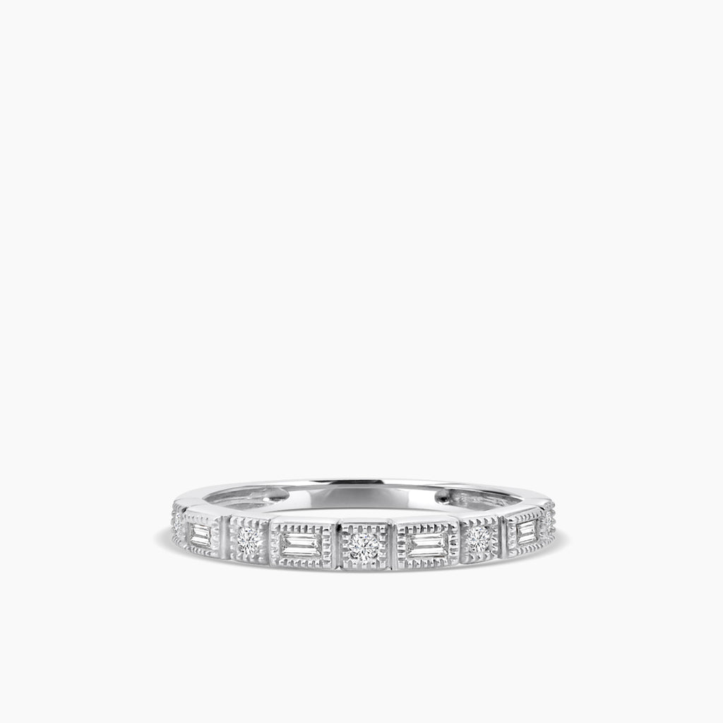 10KR 0.21 Ctw Squared and Baguette Bezel with Milgrain Diamond Band