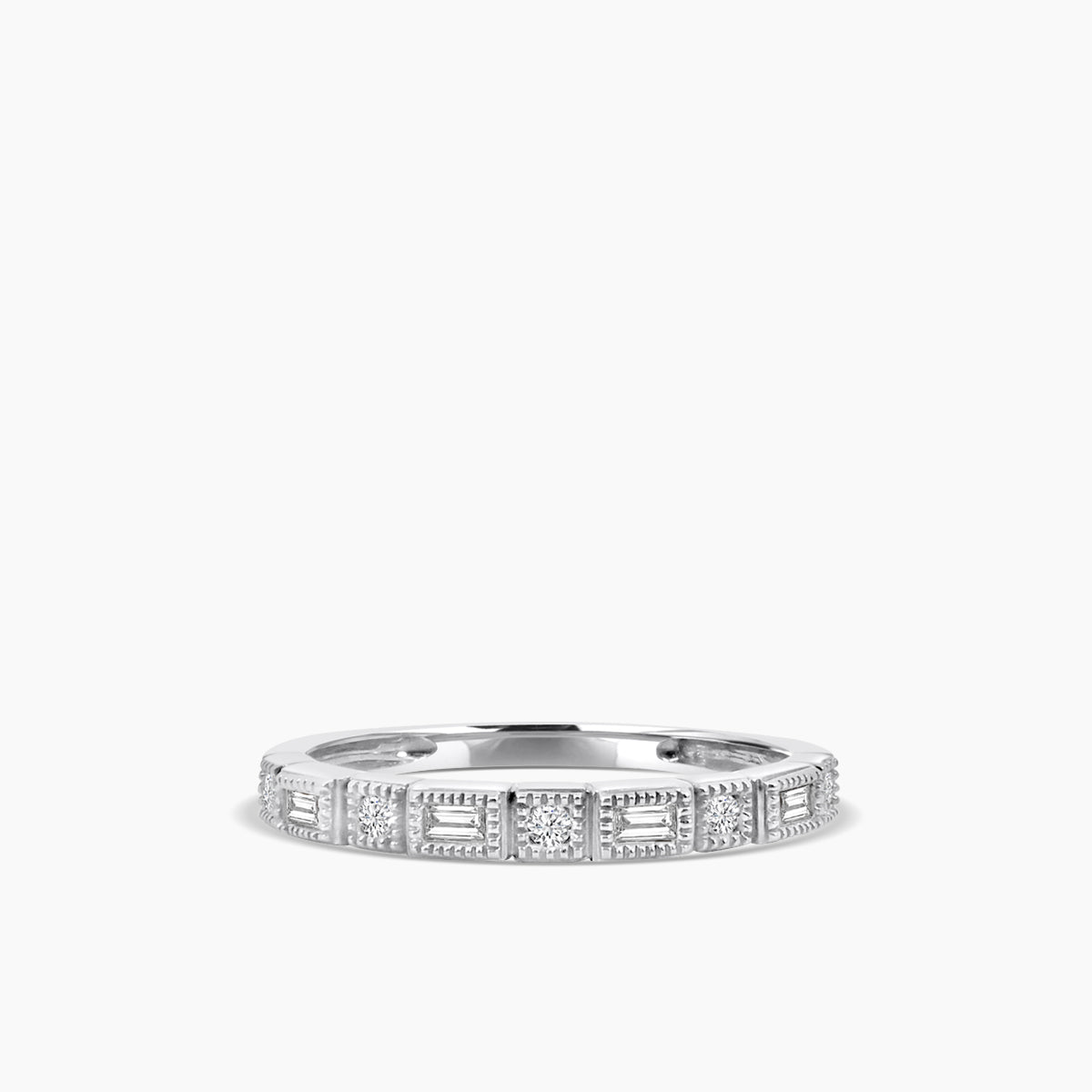 10KR 0.21 Ctw Squared and Baguette Bezel with Milgrain Diamond Band