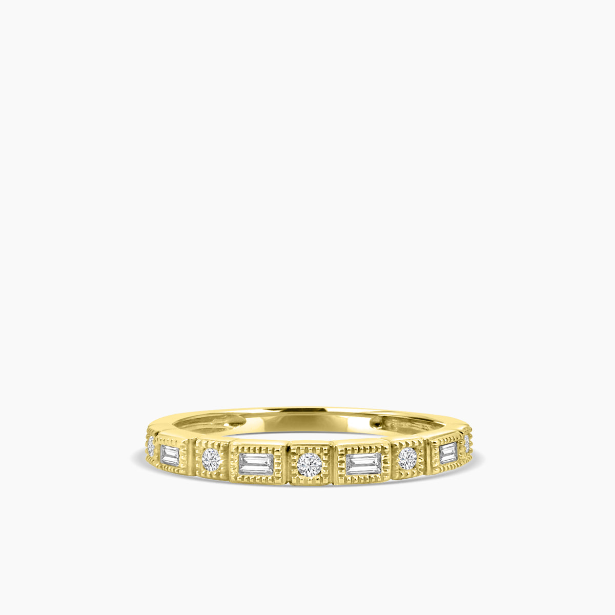 10KR 0.21 Ctw Squared and Baguette Bezel with Milgrain Diamond Band