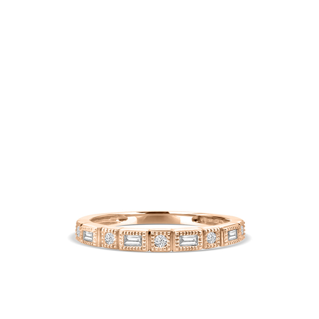 10KR 0.21 Ctw Squared and Baguette Bezel with Milgrain Diamond Band