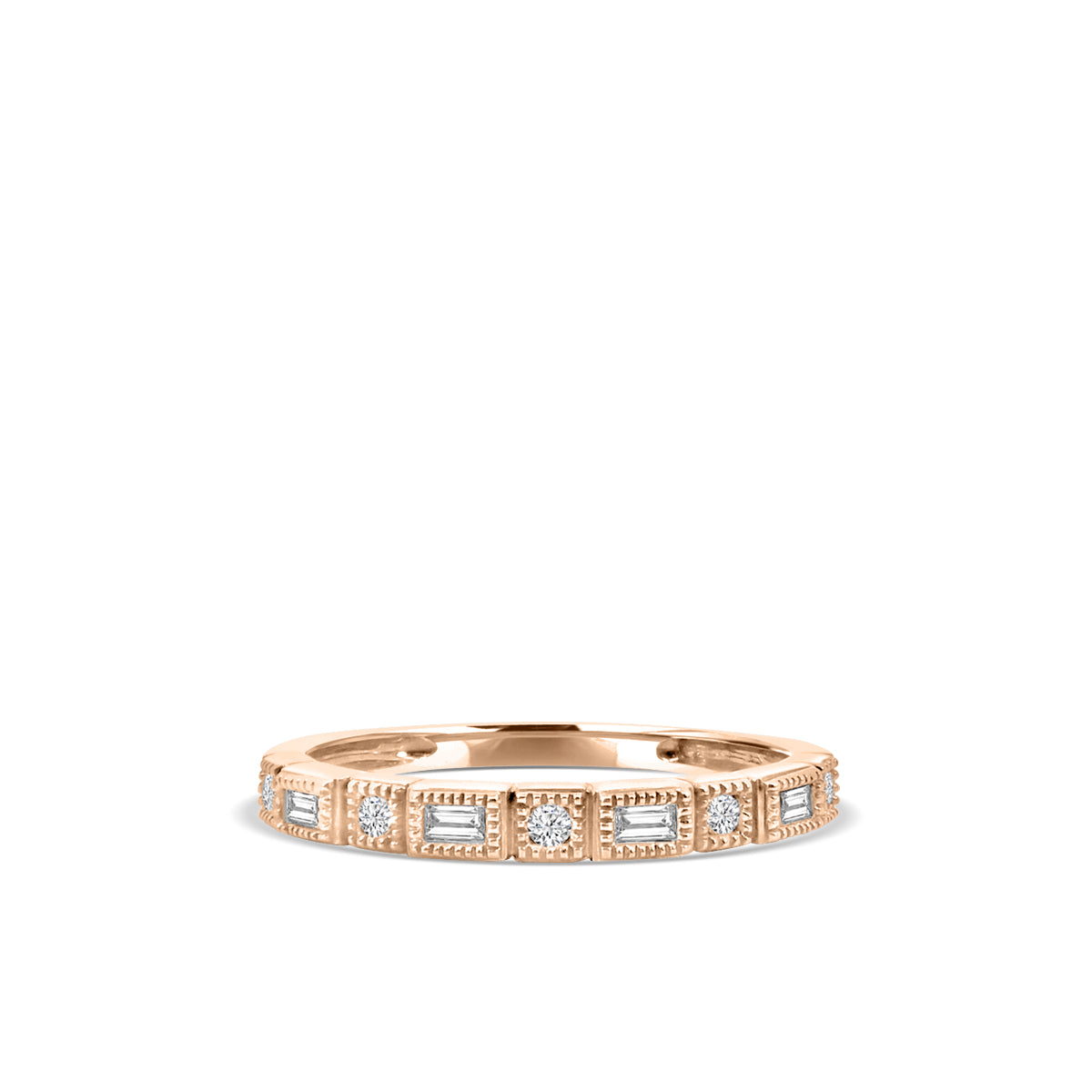 10KR 0.21 Ctw Squared and Baguette Bezel with Milgrain Diamond Band