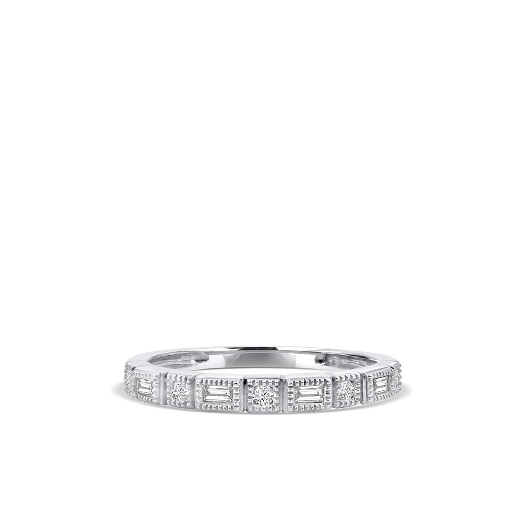 10KR 0.21 Ctw Squared and Baguette Bezel with Milgrain Diamond Band