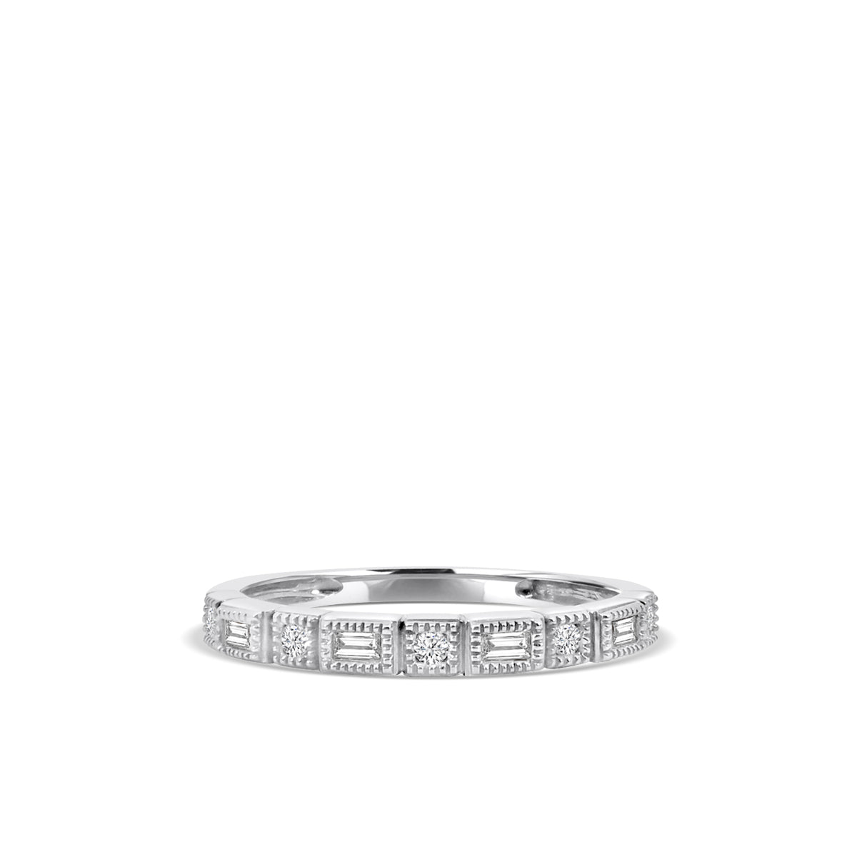 10KR 0.21 Ctw Squared and Baguette Bezel with Milgrain Diamond Band