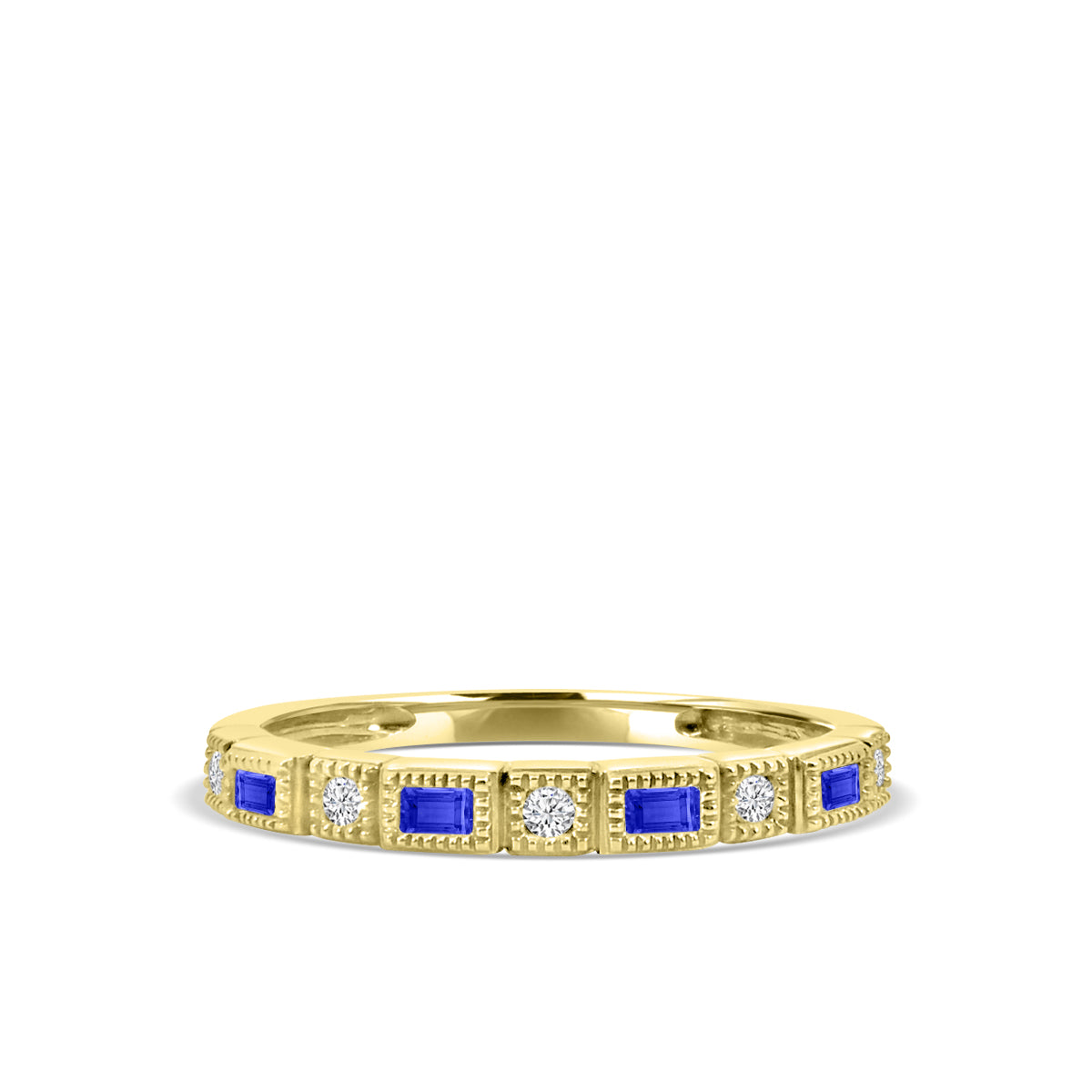 0.07 Ctw Squared and Baguette Bezel with Miligrain Diamond Band with Alt Sapphire