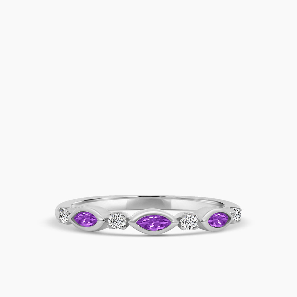 0.14 Ctw Marquise and Dot Diamond Band with Alt Amethyst