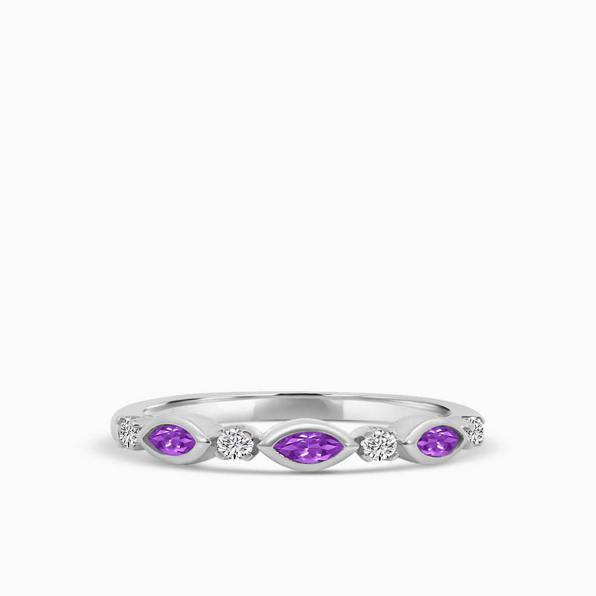 0.14 Ctw Marquise and Dot Diamond Band with Alt Amethyst