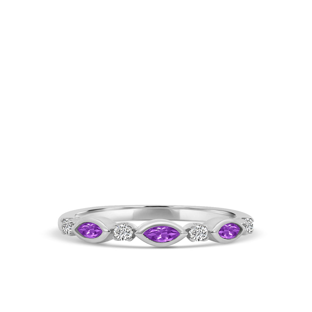 0.14 Ctw Marquise and Dot Diamond Band with Alt Amethyst