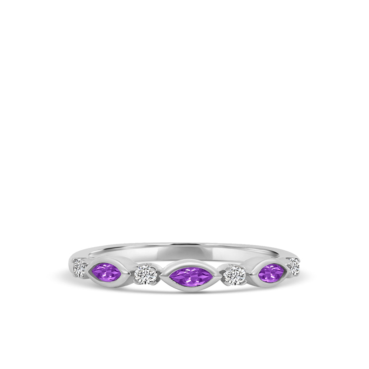 0.14 Ctw Marquise and Dot Diamond Band with Alt Amethyst