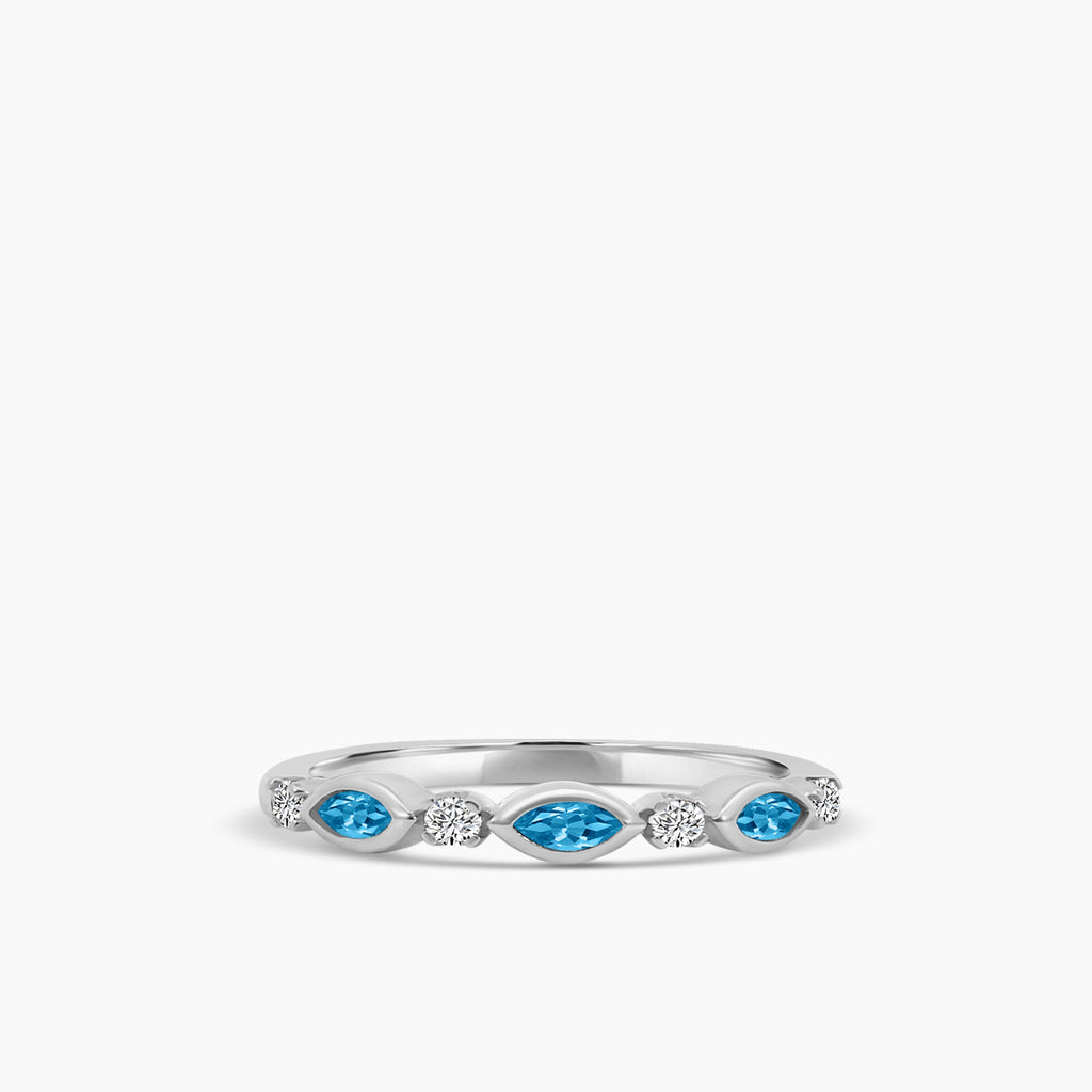 10KW 0.14 Ctw Marquise and Dot Diamond Band with Alt London Blue Topaz