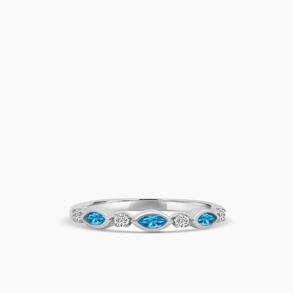 10KW 0.14 Ctw Marquise and Dot Diamond Band with Alt London Blue Topaz