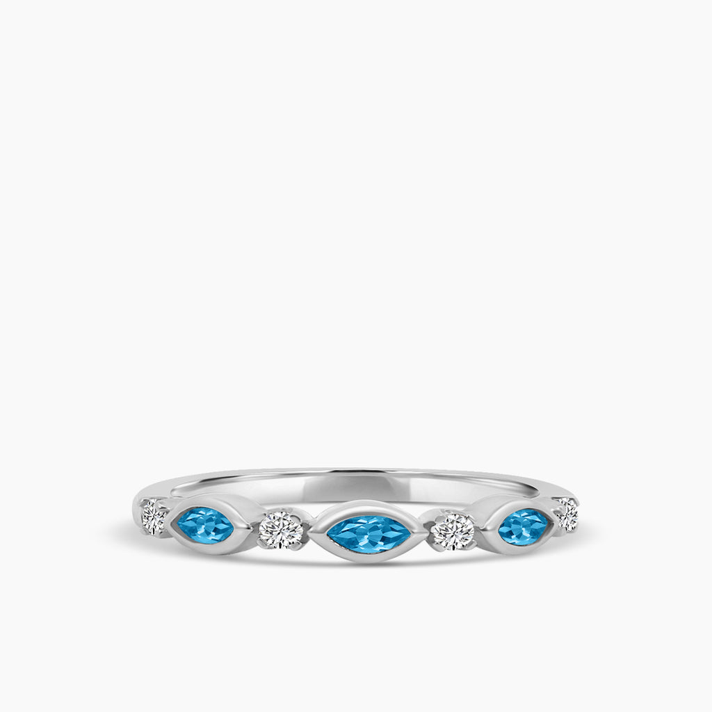 0.14 Ctw Marquise and Dot Diamond Band with Alt London Blue Topaz