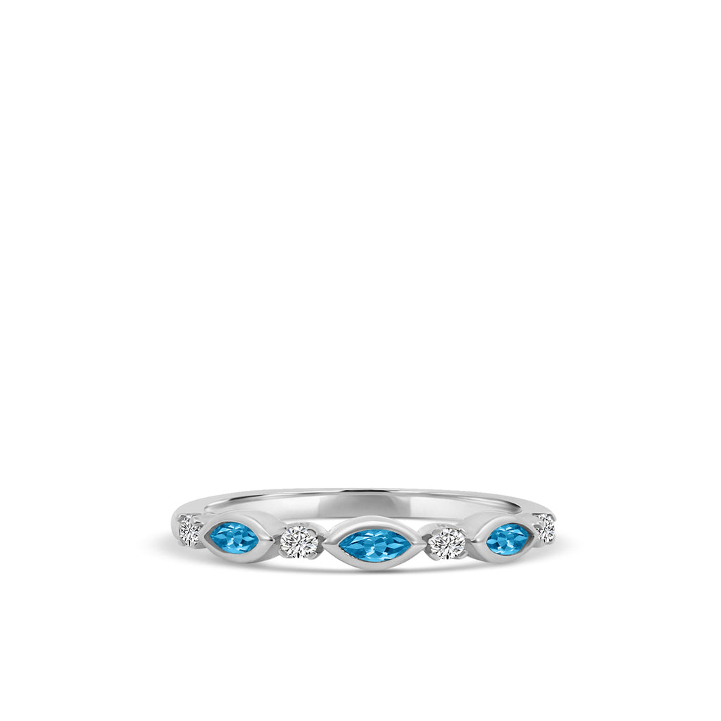 10KW 0.14 Ctw Marquise and Dot Diamond Band with Alt Blue Topaz