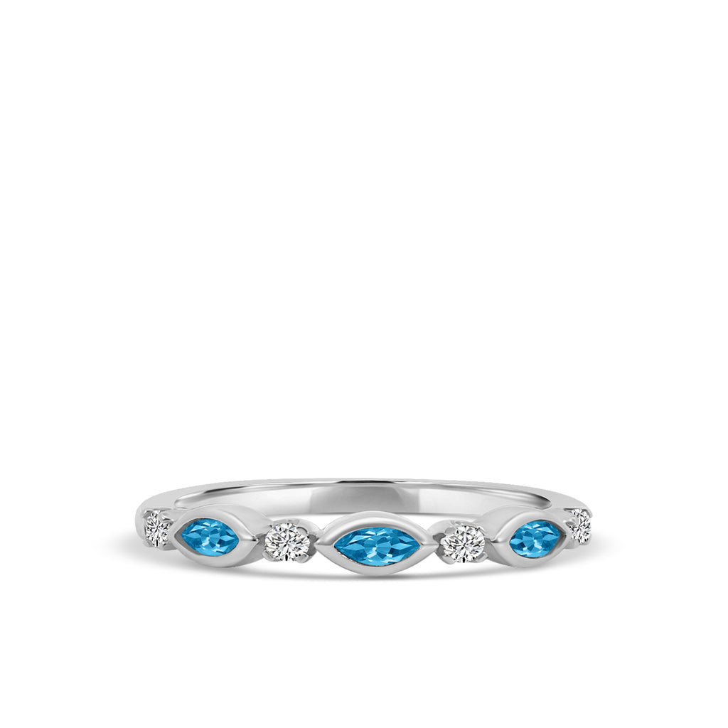 0.14 Ctw Marquise and Dot Diamond Band with Alt London Blue Topaz