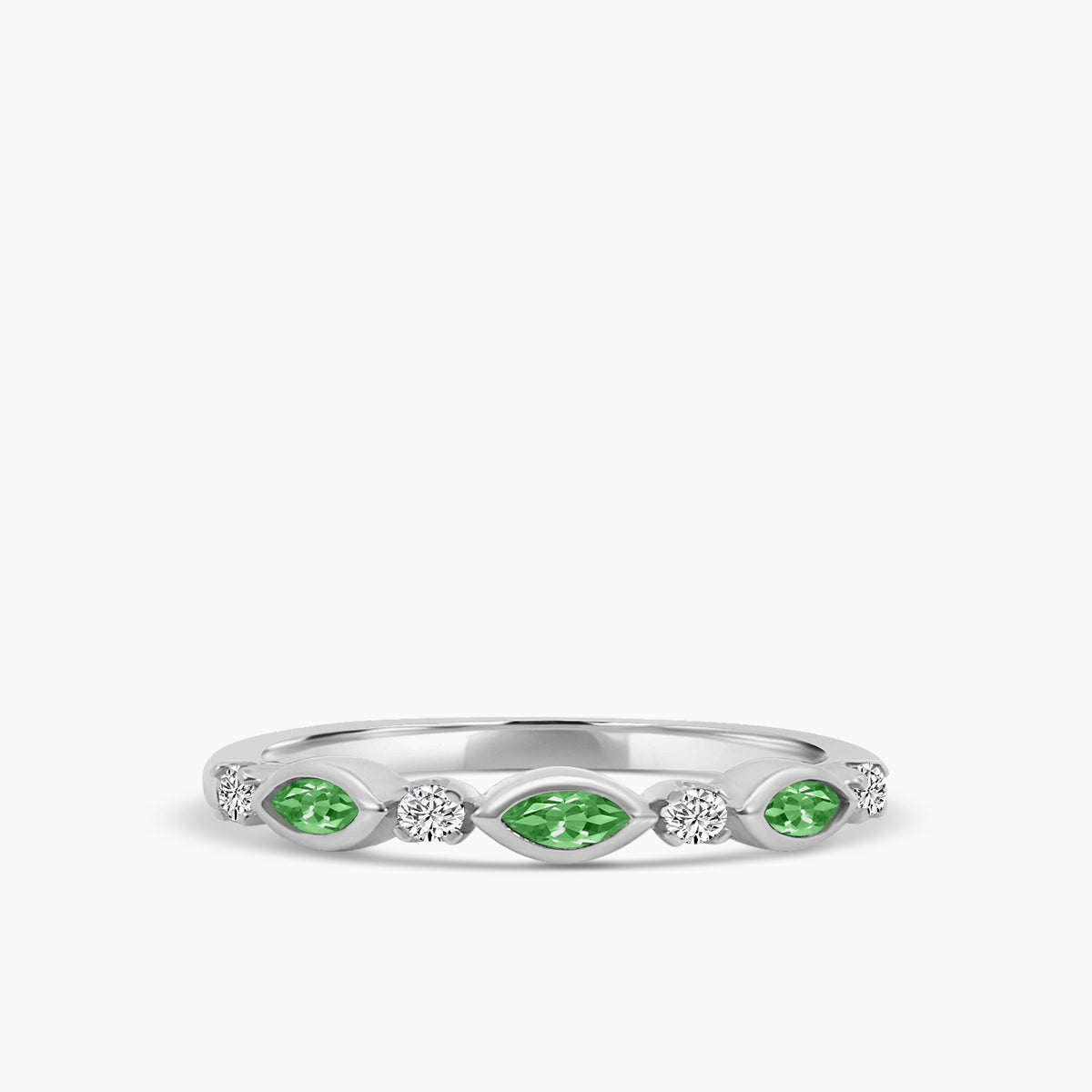 0.14 Ctw Marquise and Dot Diamond Band with Alt Emerald