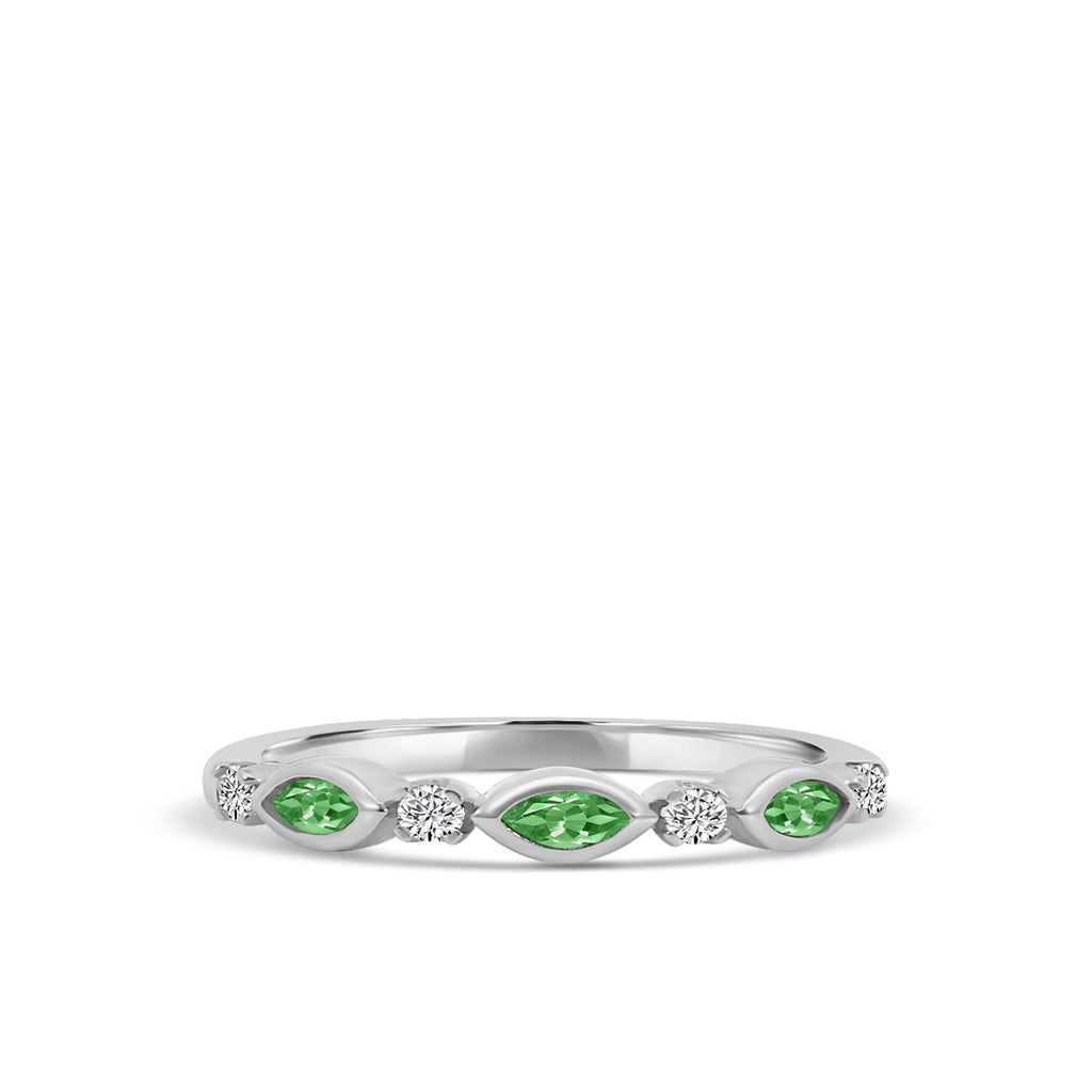 0.14 Ctw Marquise and Dot Diamond Band with Alt Emerald