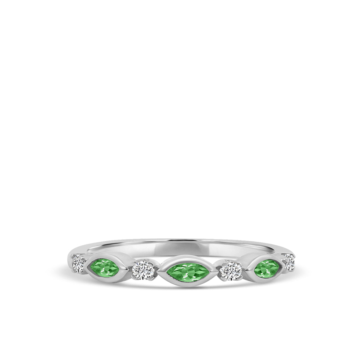 0.14 Ctw Marquise and Dot Diamond Band with Alt Emerald