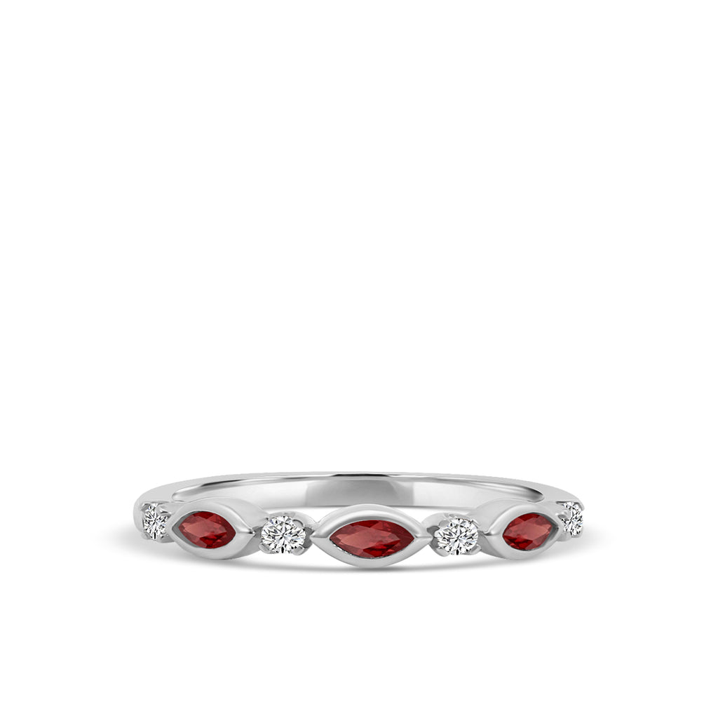 0.14 Ctw Marquise and Dot Diamond Band with Alt Garnet