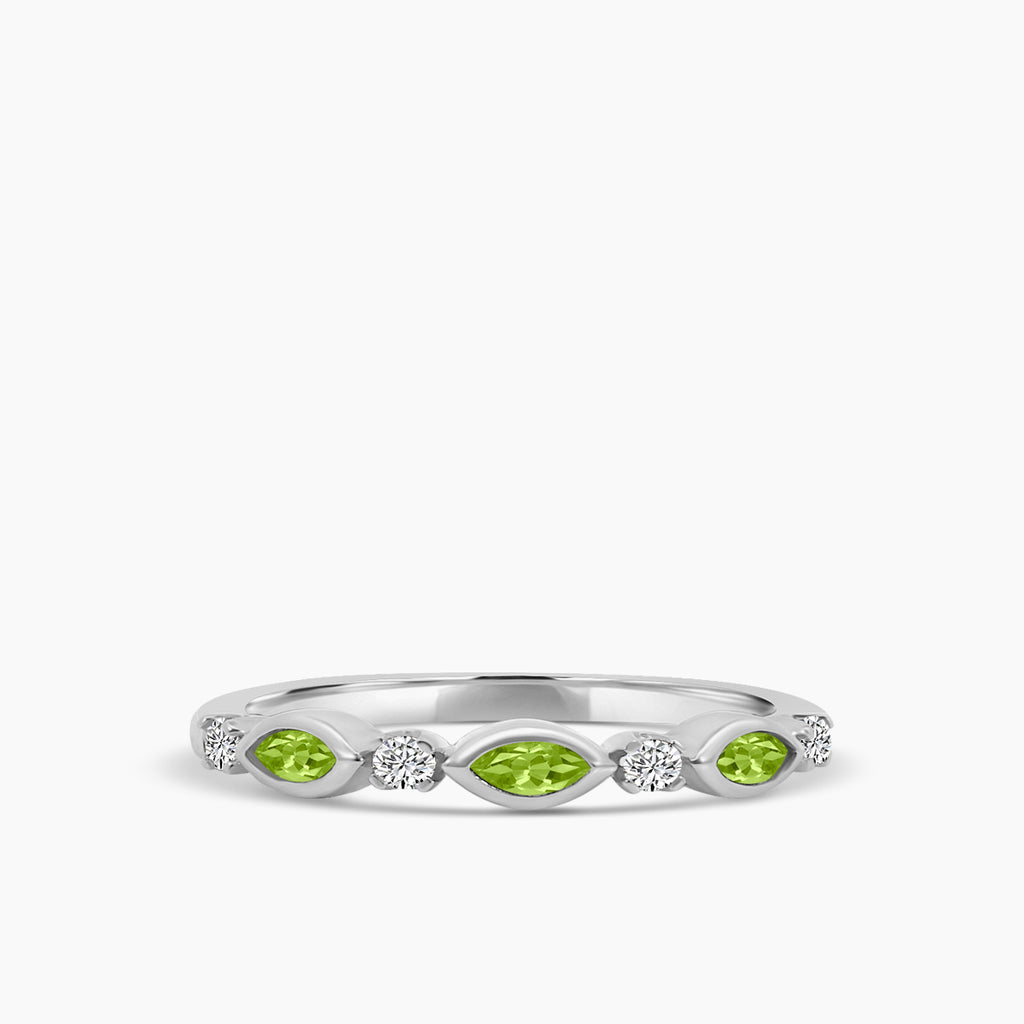 0.14 Ctw Marquise and Dot Diamond Band with Alt Peridot
