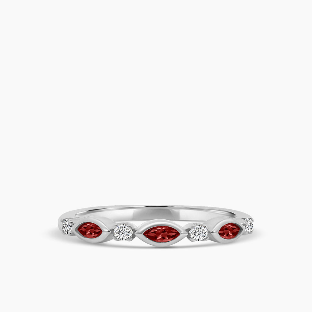 0.14 Ctw Marquise and Dot Diamond Band with Alt Ruby