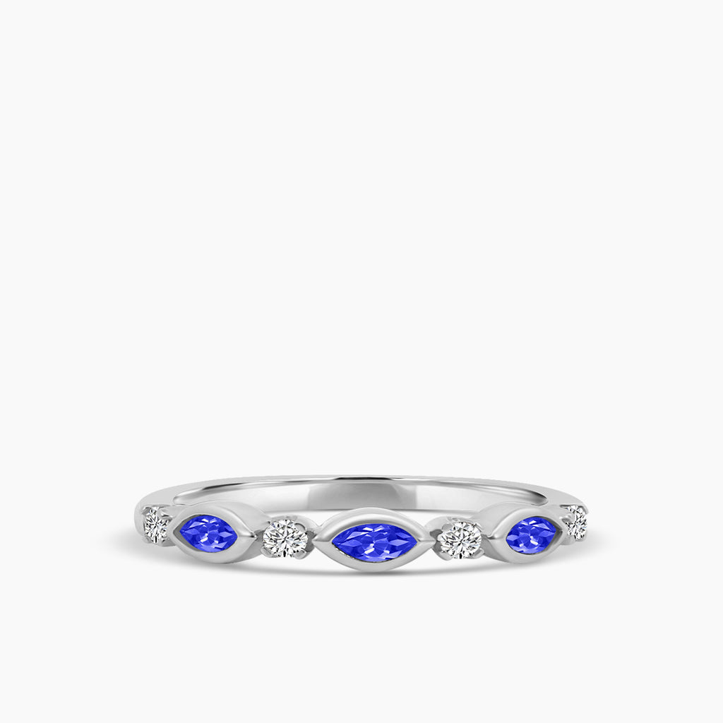 0.14 Ctw Marquise and Dot Diamond Band with Alt Sapphire