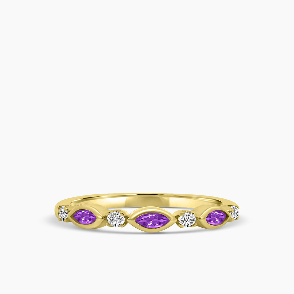 0.14 Ctw Marquise and Dot Diamond Band with Alt Amethyst