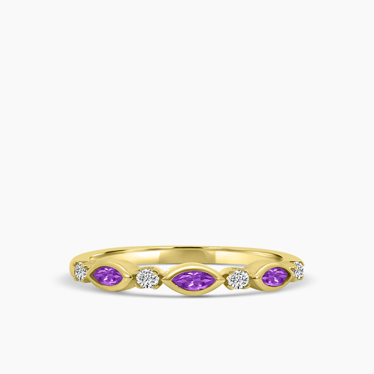 0.14 Ctw Marquise and Dot Diamond Band with Alt Amethyst