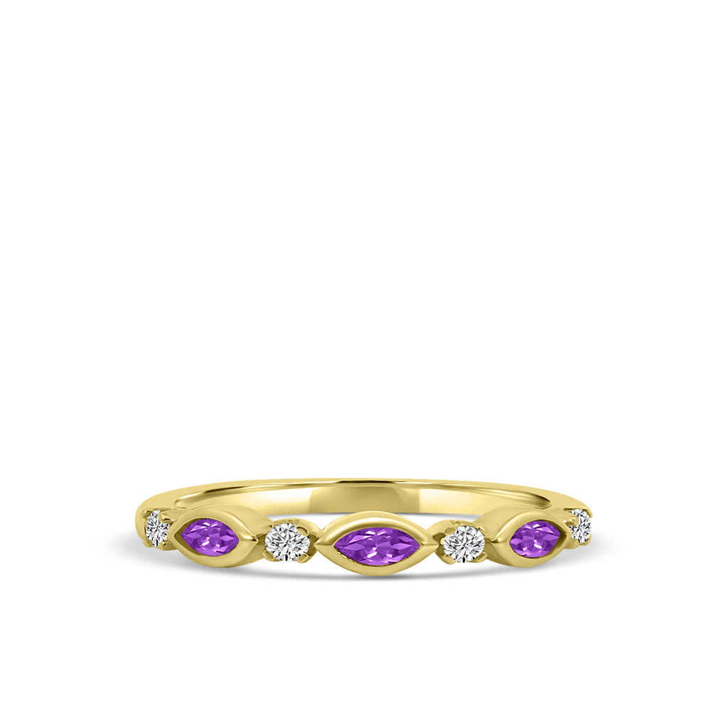 0.14 Ctw Marquise and Dot Diamond Band with Alt Amethyst