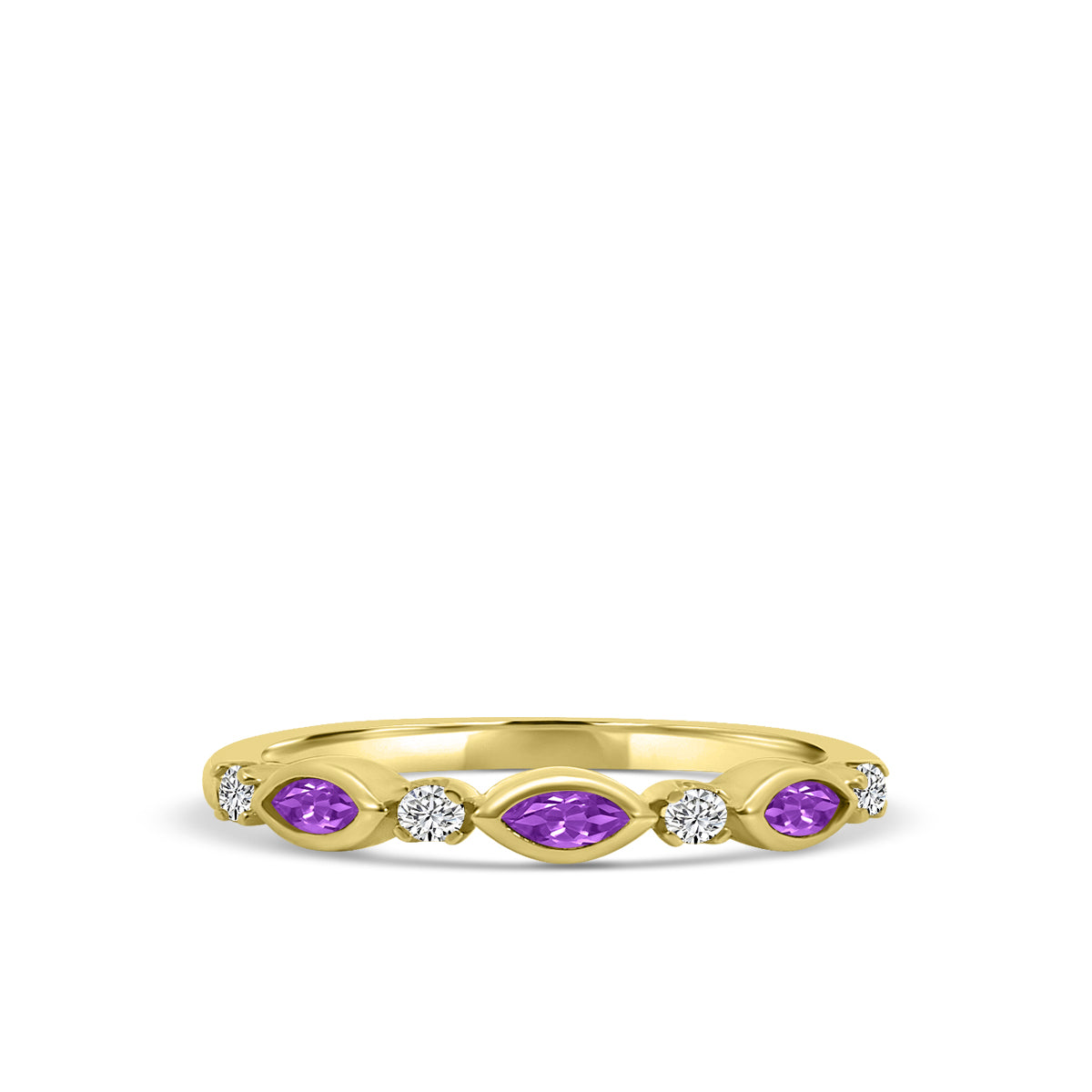 0.14 Ctw Marquise and Dot Diamond Band with Alt Amethyst