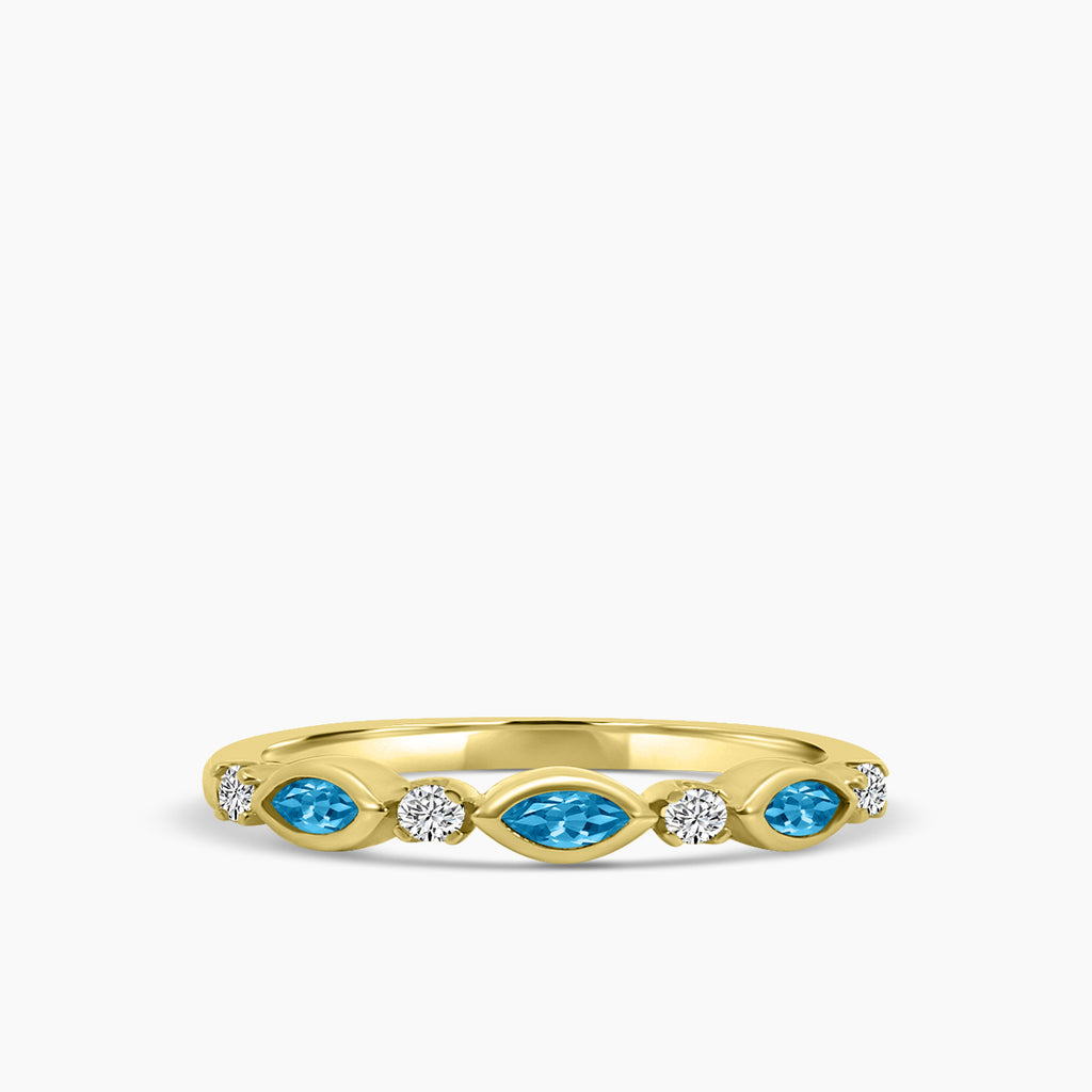 0.14 Ctw Marquise and Dot Diamond Band with Alt Blue Topaz
