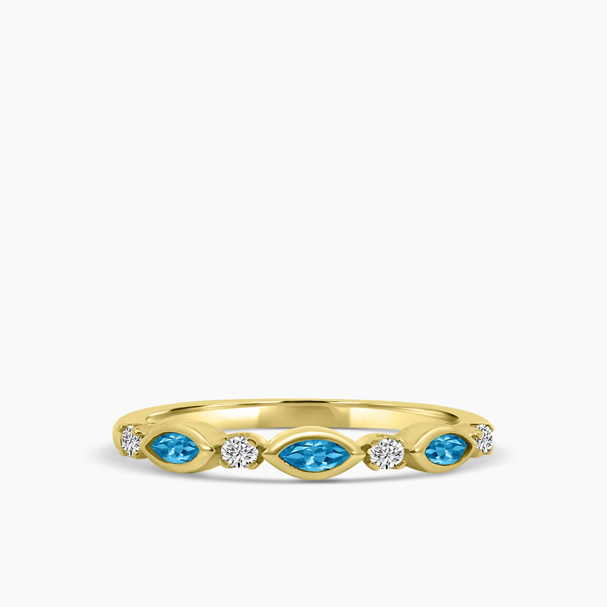 0.14 Ctw Marquise and Dot Diamond Band with Alt Blue Topaz