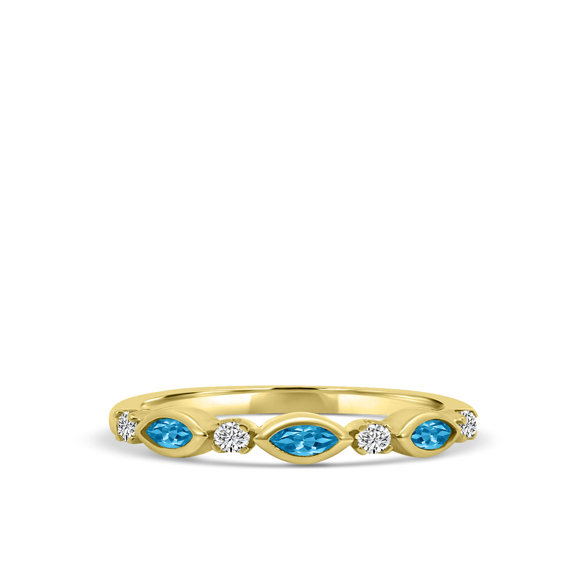 0.14 Ctw Marquise and Dot Diamond Band with Alt Blue Topaz