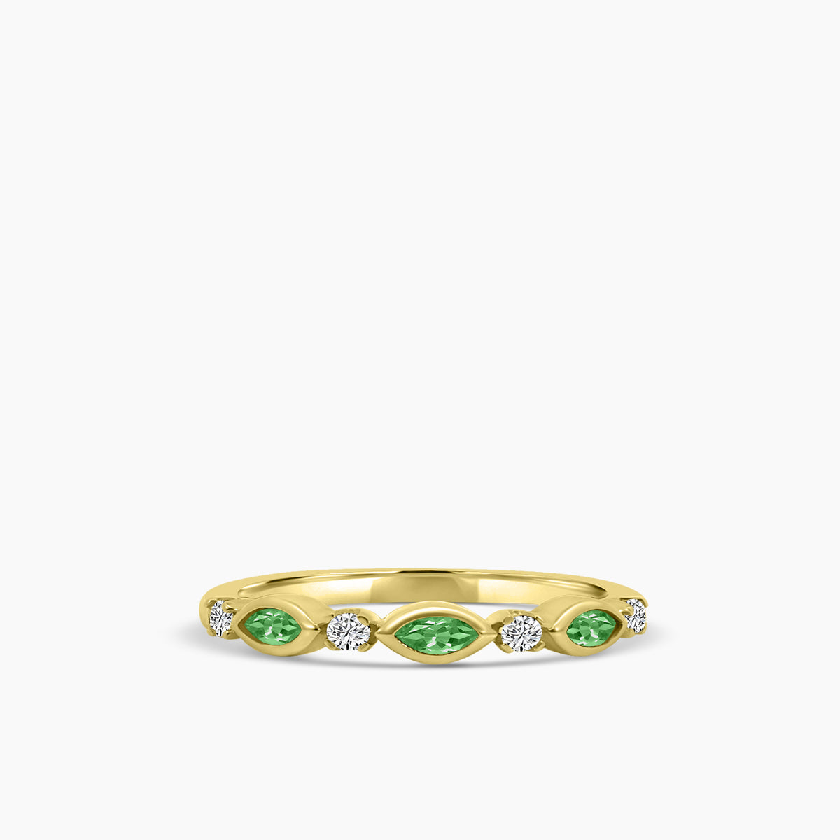10KY 0.14 Ctw Marquise and Dot Diamond Band with Alt Emerald