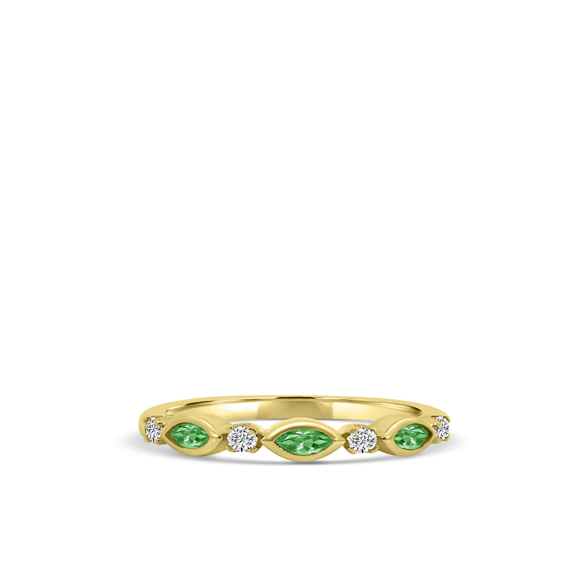 10KY 0.14 Ctw Marquise and Dot Diamond Band with Alt Emerald