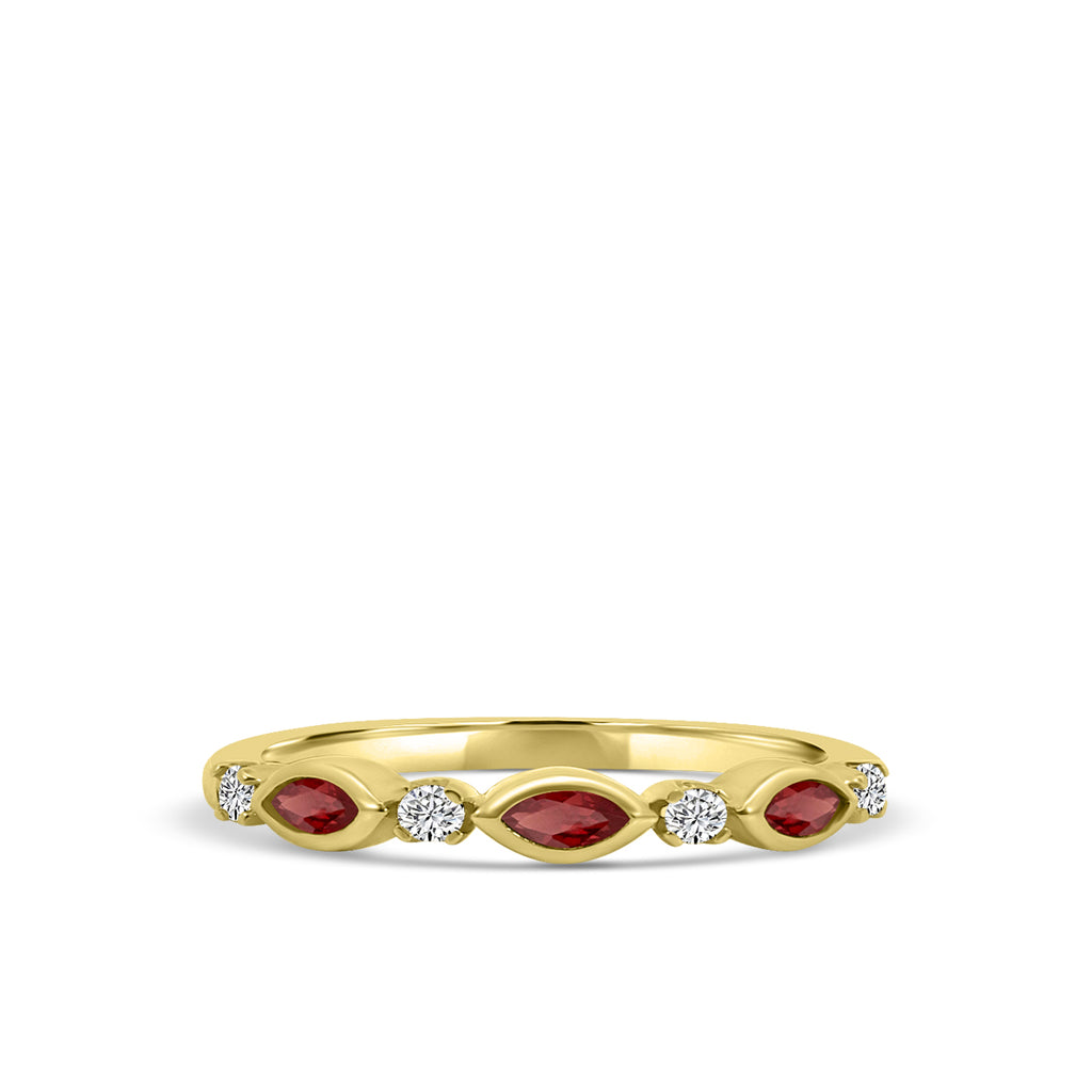 0.14 Ctw Marquise and Dot Diamond Band with Alt Garnet