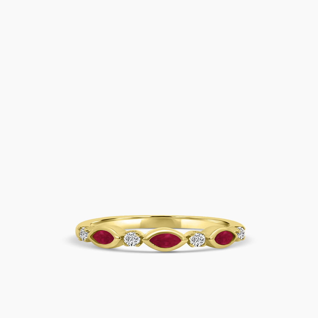 10KY 0.14 Ctw Marquise and Dot Diamond Band with Alt Ruby