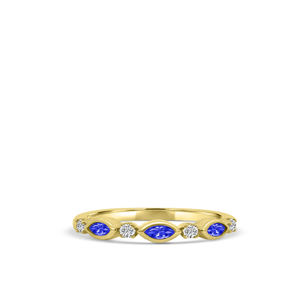 10KY 0.14 Ctw Marquise and Dot Diamond Band with Alt Sapphire