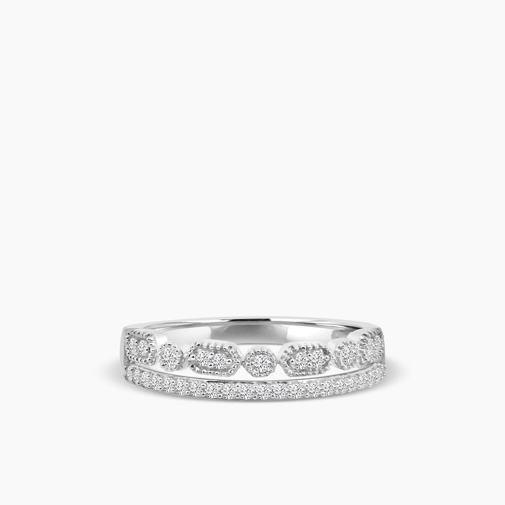 10KW 0.25 Ctw Double Hexagon and Dot with Milgrain Diamond Band