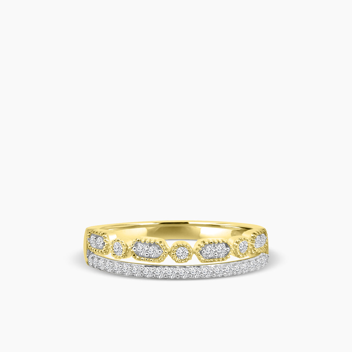 10KW 0.25 Ctw Double Hexagon and Dot with Milgrain Diamond Band