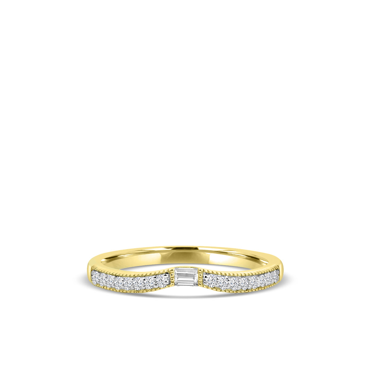 14KY 0.13 Ctw Curved Centered Baguette with Milgrain Diamond Band