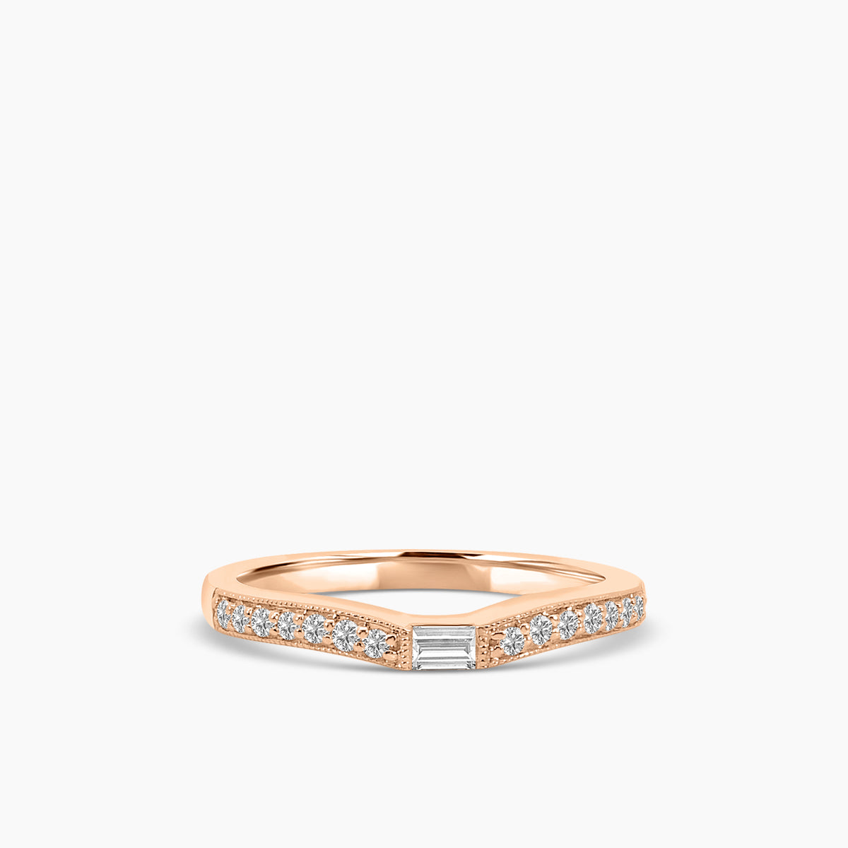 14KW 0.50 Ctw Curved Centered Baguette with Milgrain Diamond Band