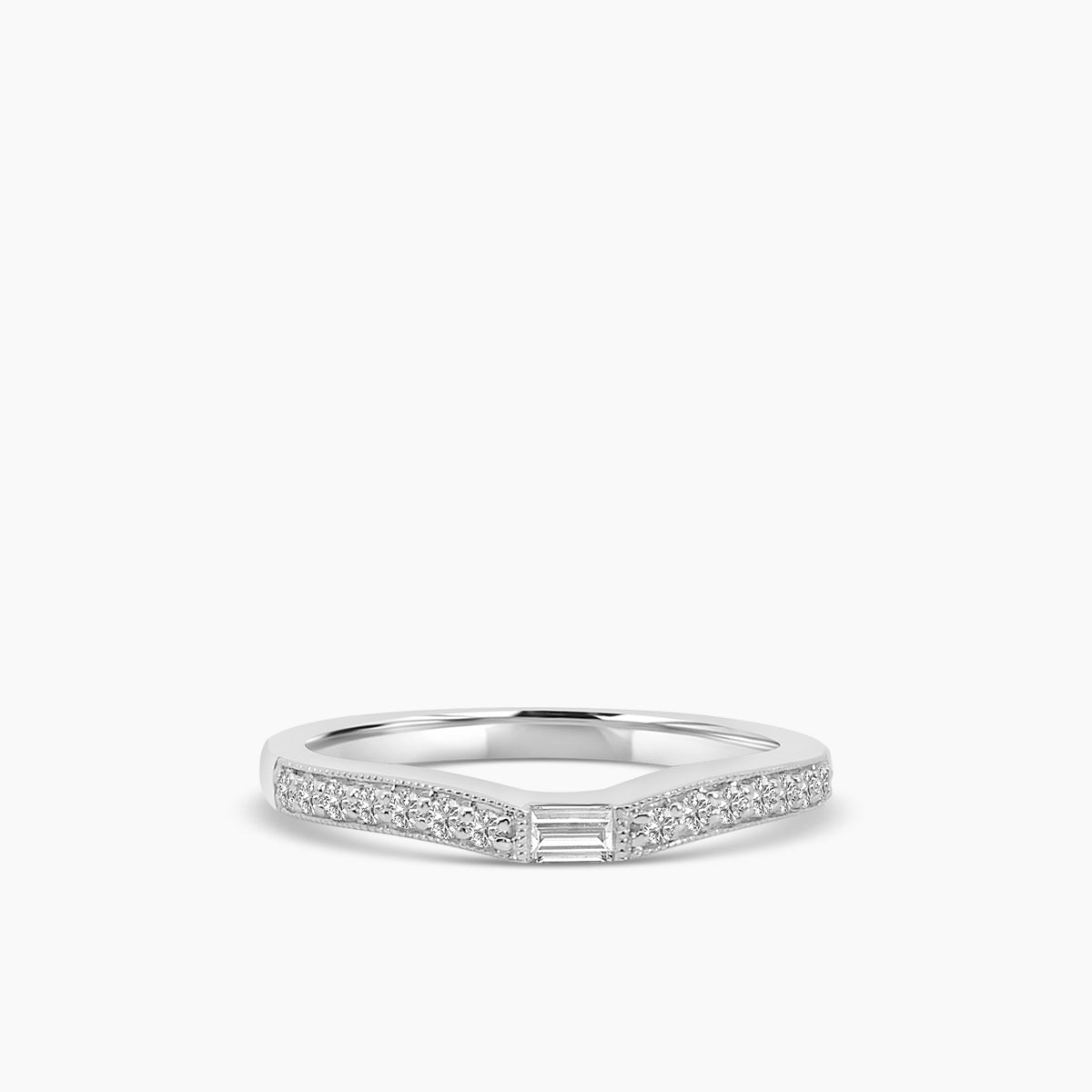 14KW 0.50 Ctw Curved Centered Baguette with Milgrain Diamond Band