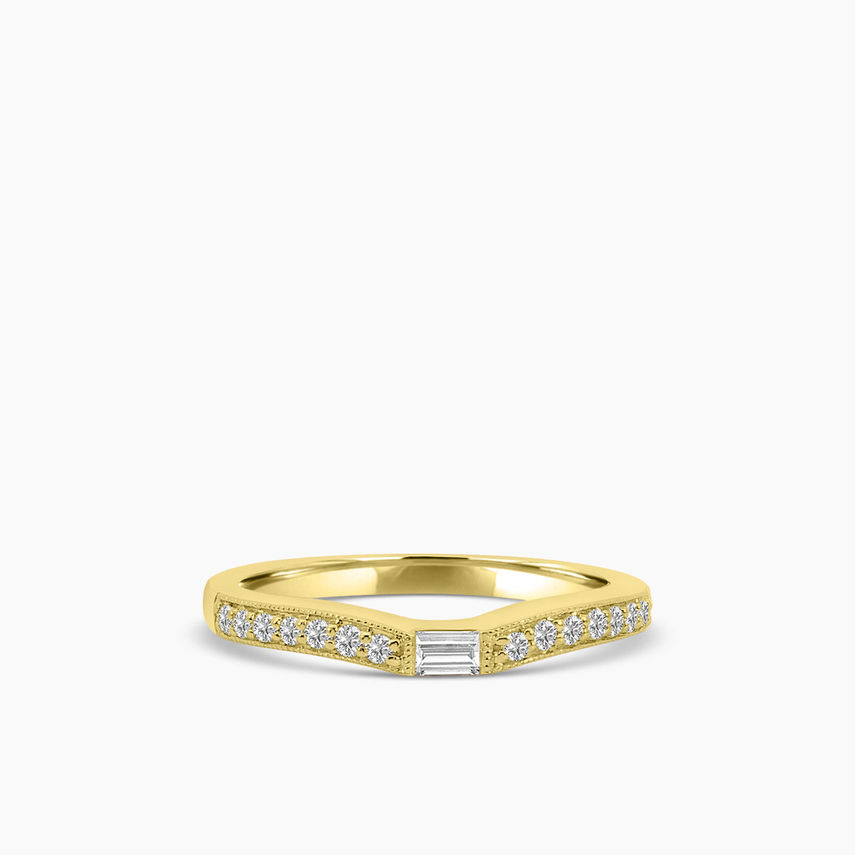14KW 0.50 Ctw Curved Centered Baguette with Milgrain Diamond Band