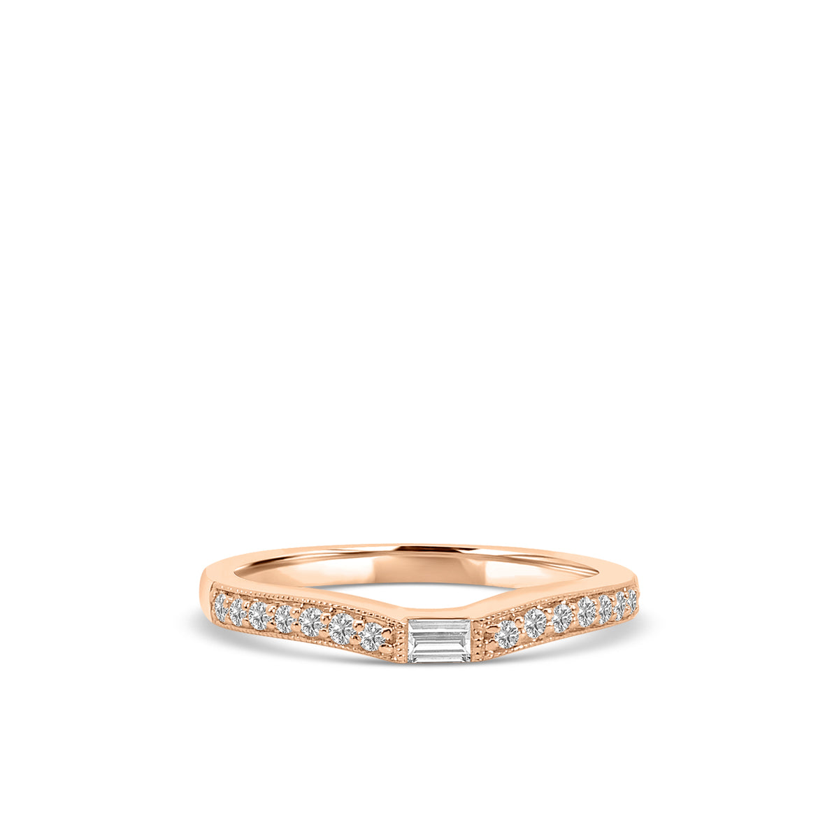 14KY 0.25 Ctw Curved Centered Baguette with Milgrain Diamond Band