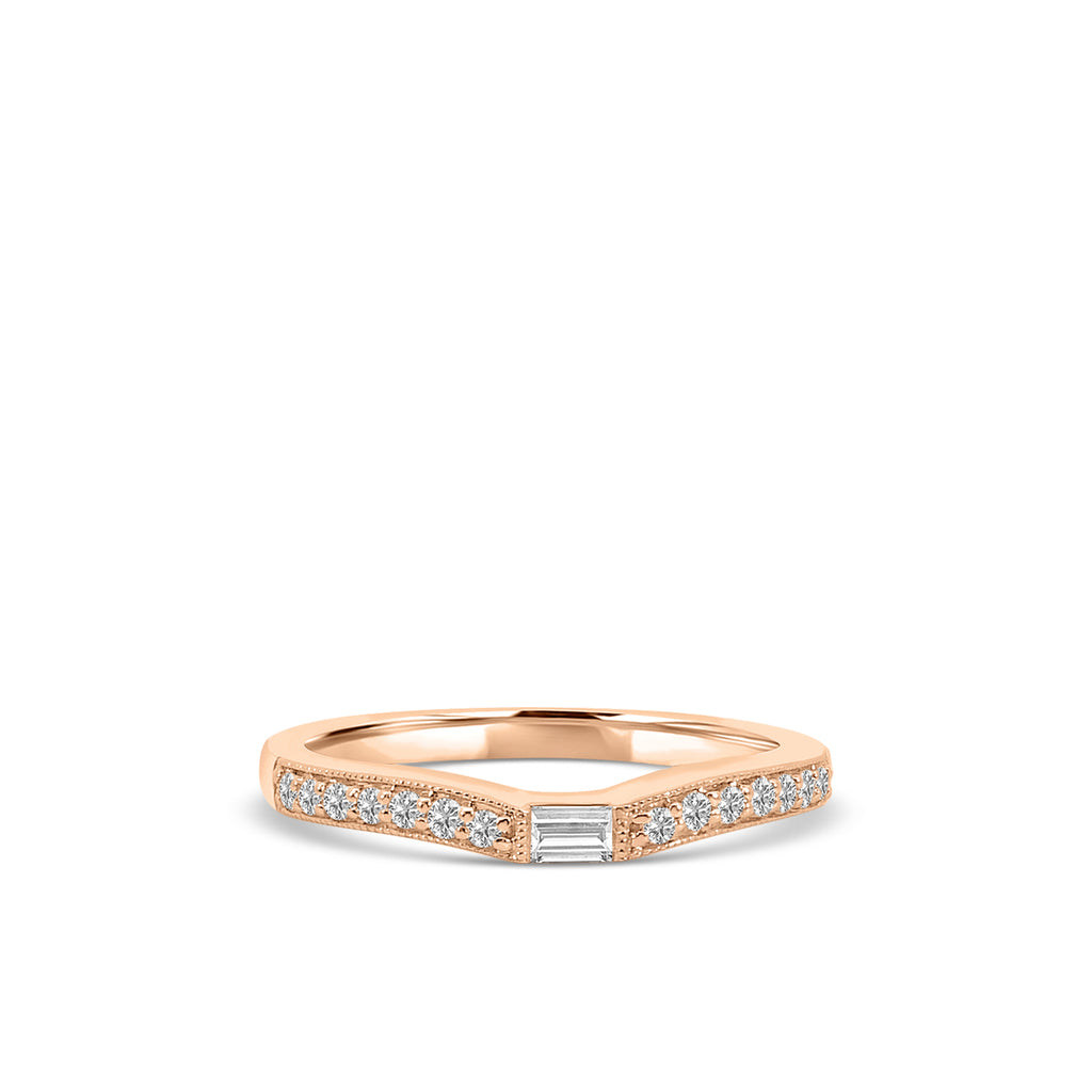 14KW 0.50 Ctw Curved Centered Baguette with Milgrain Diamond Band